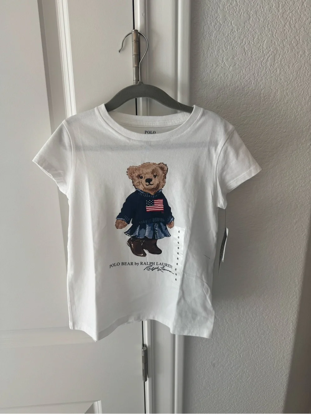 Ralph Lauren White Tee with Polo Bear Graphic